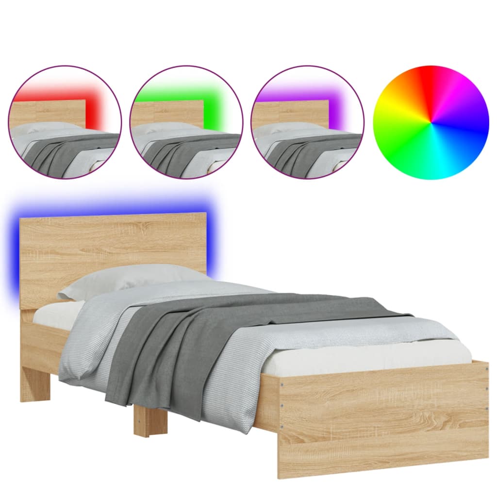 vidaXL Πλαίσιο Κρεβατιού με Κεφαλάρι/LED Sonoma δρυς 75x190 εκ.