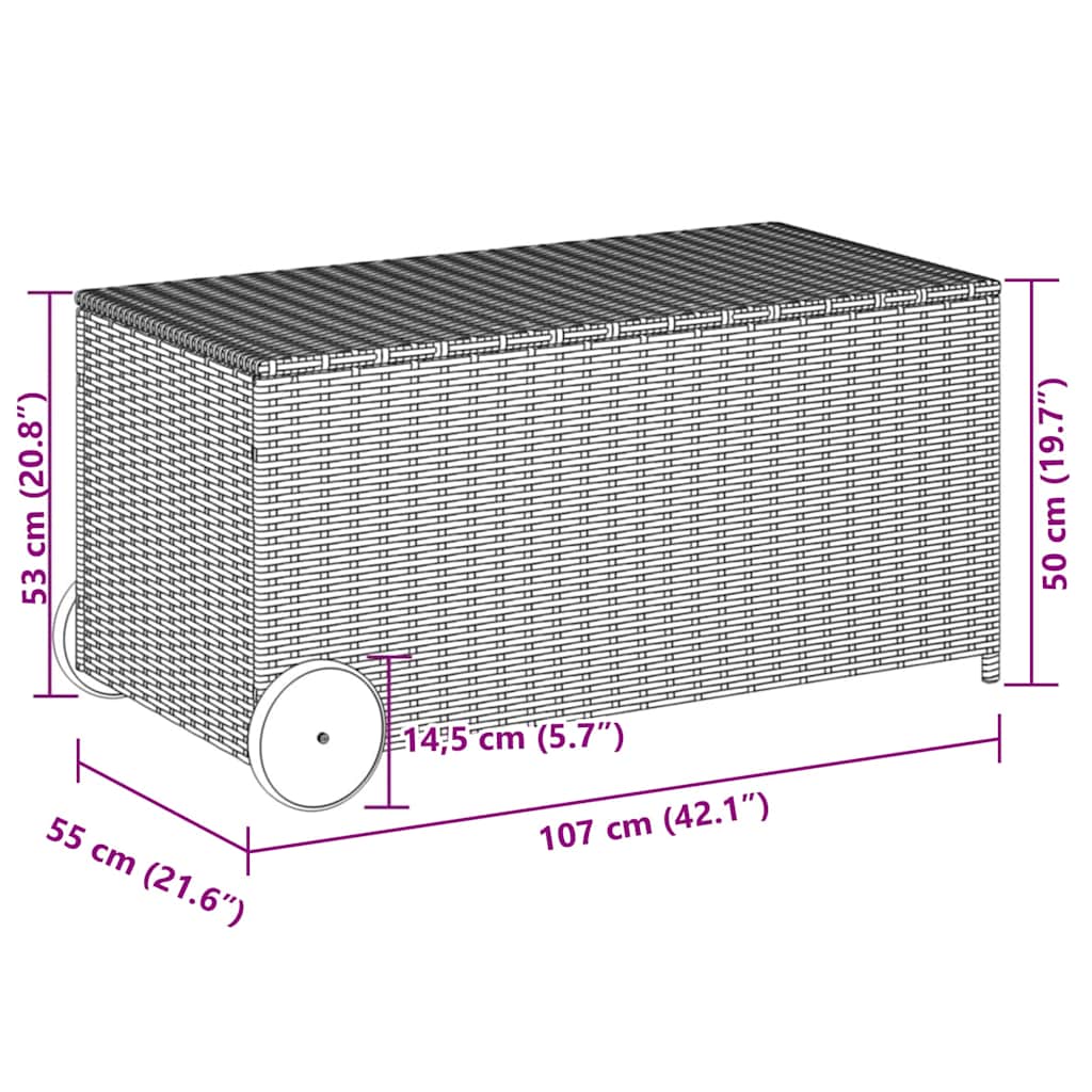 vidaXL Κουτί Αποθήκευσης Κήπου με Ρόδες Μαύρο 190 Λίτρα Συνθ. Ρατάν