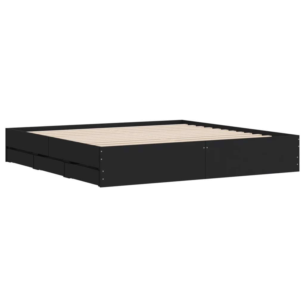 vidaXL Πλαίσιο Κρεβατιού με Συρτάρια Μαύρο 160x200 εκ Επεξεργ. Ξύλο