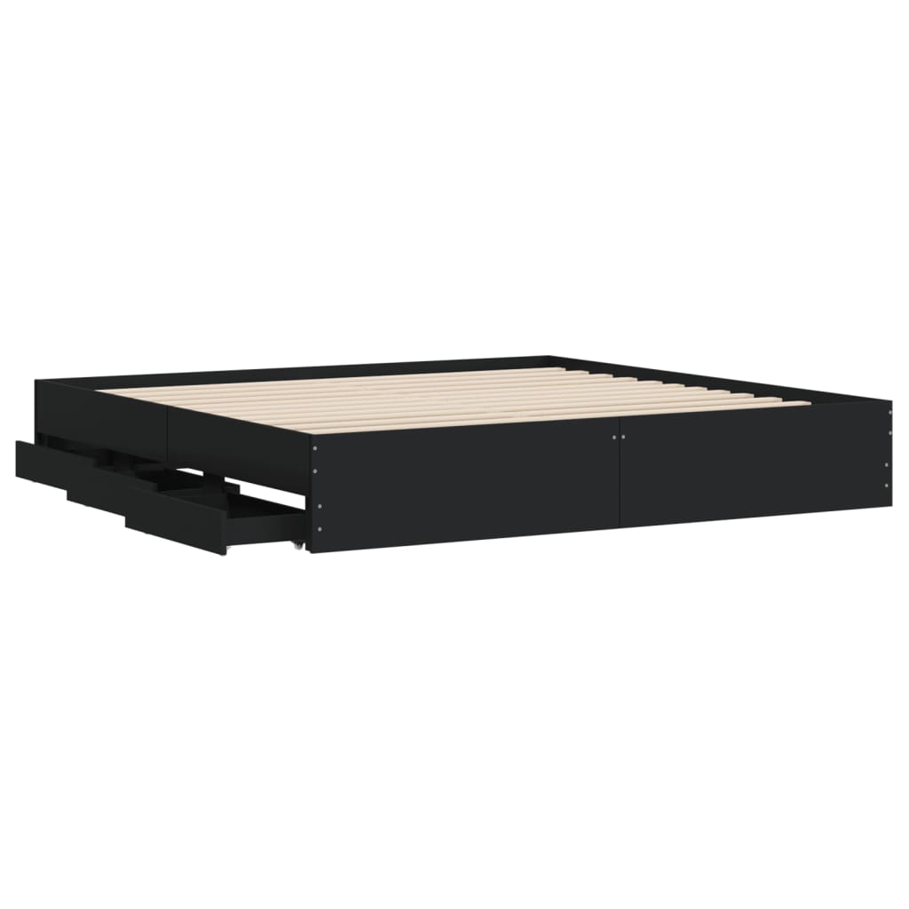 vidaXL Πλαίσιο Κρεβατιού με Συρτάρια Μαύρο 160x200 εκ Επεξεργ. Ξύλο