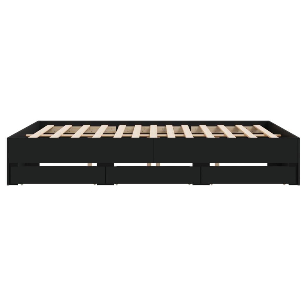 vidaXL Πλαίσιο Κρεβατιού με Συρτάρια Μαύρο 160x200 εκ Επεξεργ. Ξύλο