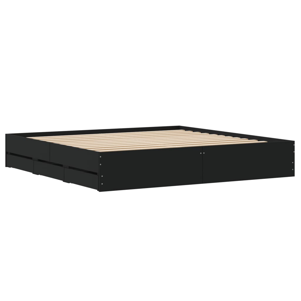 vidaXL Πλαίσιο Κρεβατιού με Συρτάρια Μαύρο 160x200 εκ Επεξεργ. Ξύλο