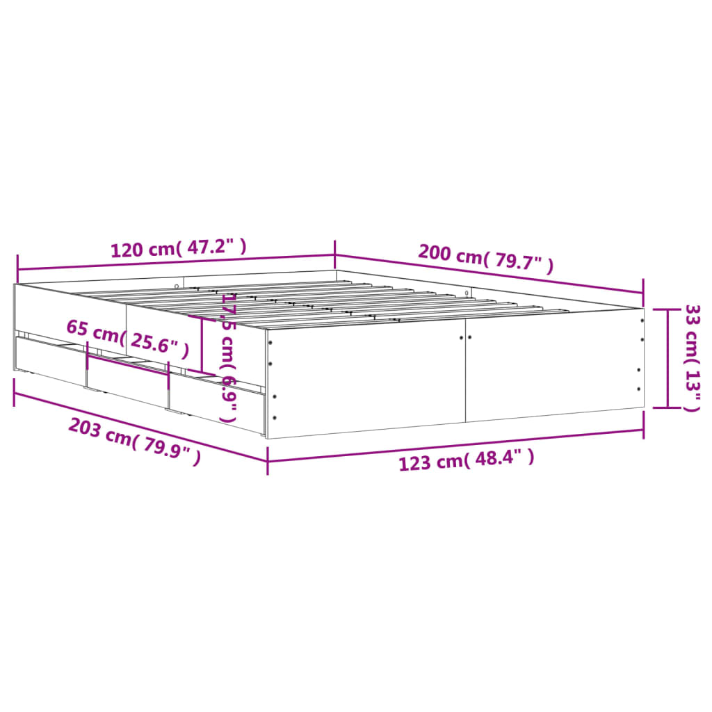 vidaXL Πλαίσιο Κρεβατιού με συρτάρια Sonoma Δρυς 120x200εκ. Επεξ. Ξύλο