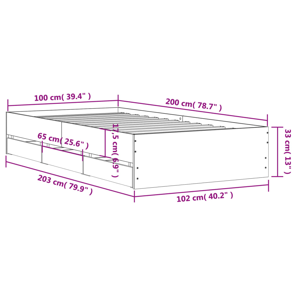 vidaXL Πλαίσιο Κρεβατιού με συρτάρια Sonoma Δρυς 100x200εκ. Επεξ. Ξύλο