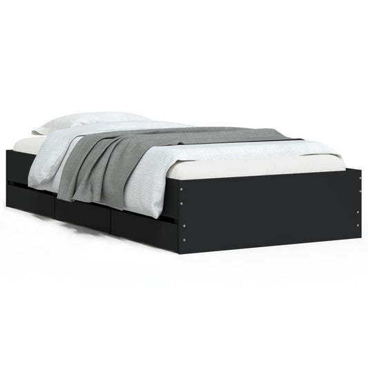 vidaXL Πλαίσιο Κρεβατιού με Συρτάρια Μαύρο 75x190εκ Επεξεργασμένο Ξύλο