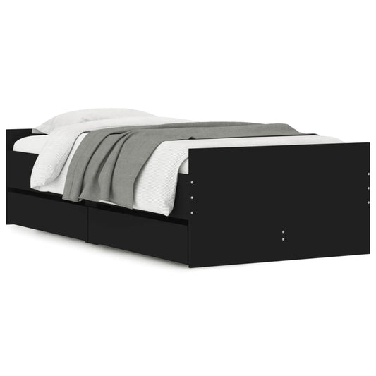 vidaXL Πλαίσιο Κρεβατιού με Συρτάρια Μαύρο 90 x 190 εκ.