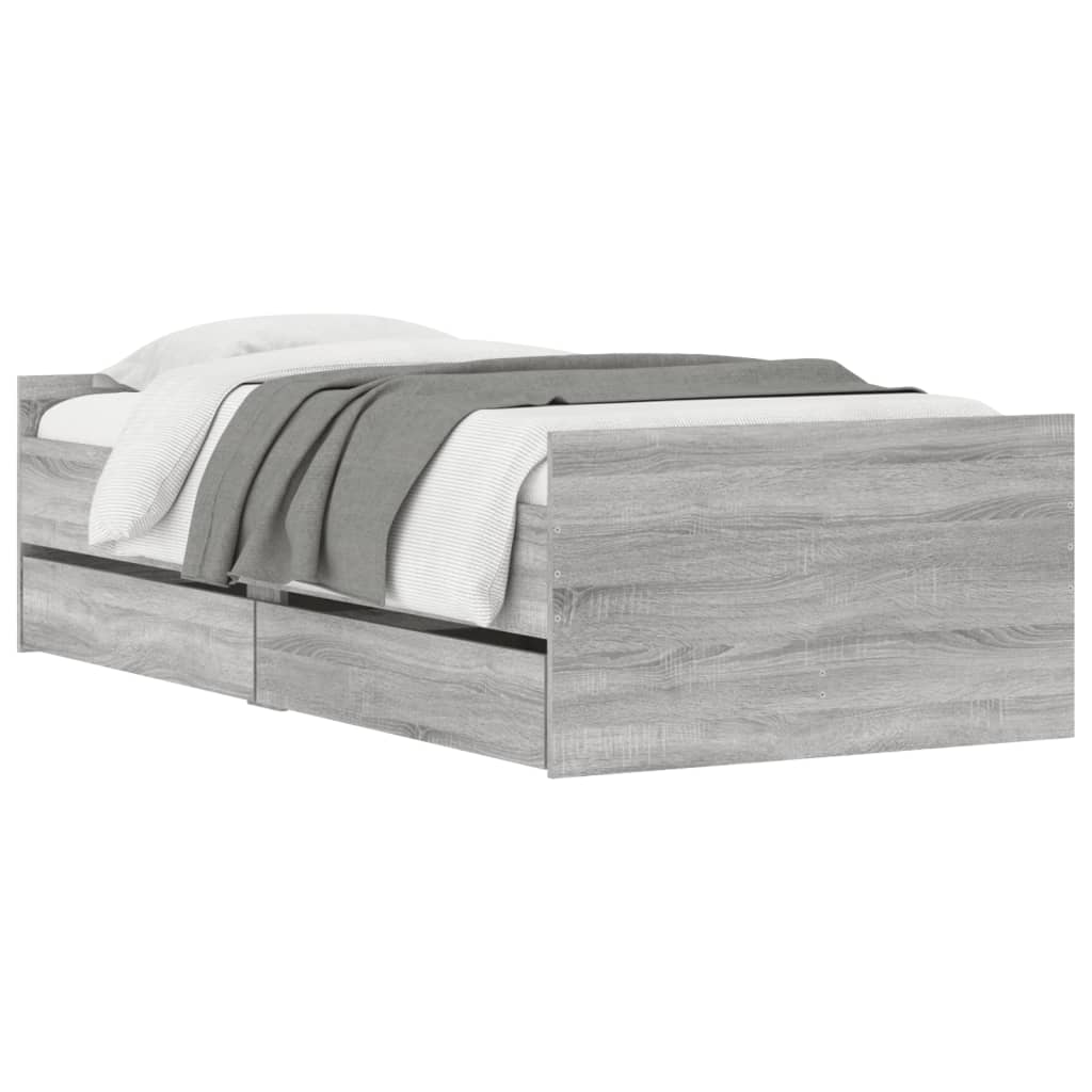 vidaXL Πλαίσιο Κρεβατιού Με Συρτάρια Γκρι Sonoma 75x190εκ Small Single