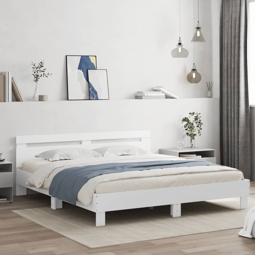 vidaXL Πλαίσιο Κρεβατιού με Κεφαλάρι Λευκό 200x200 εκ. Επεξ. Ξύλο