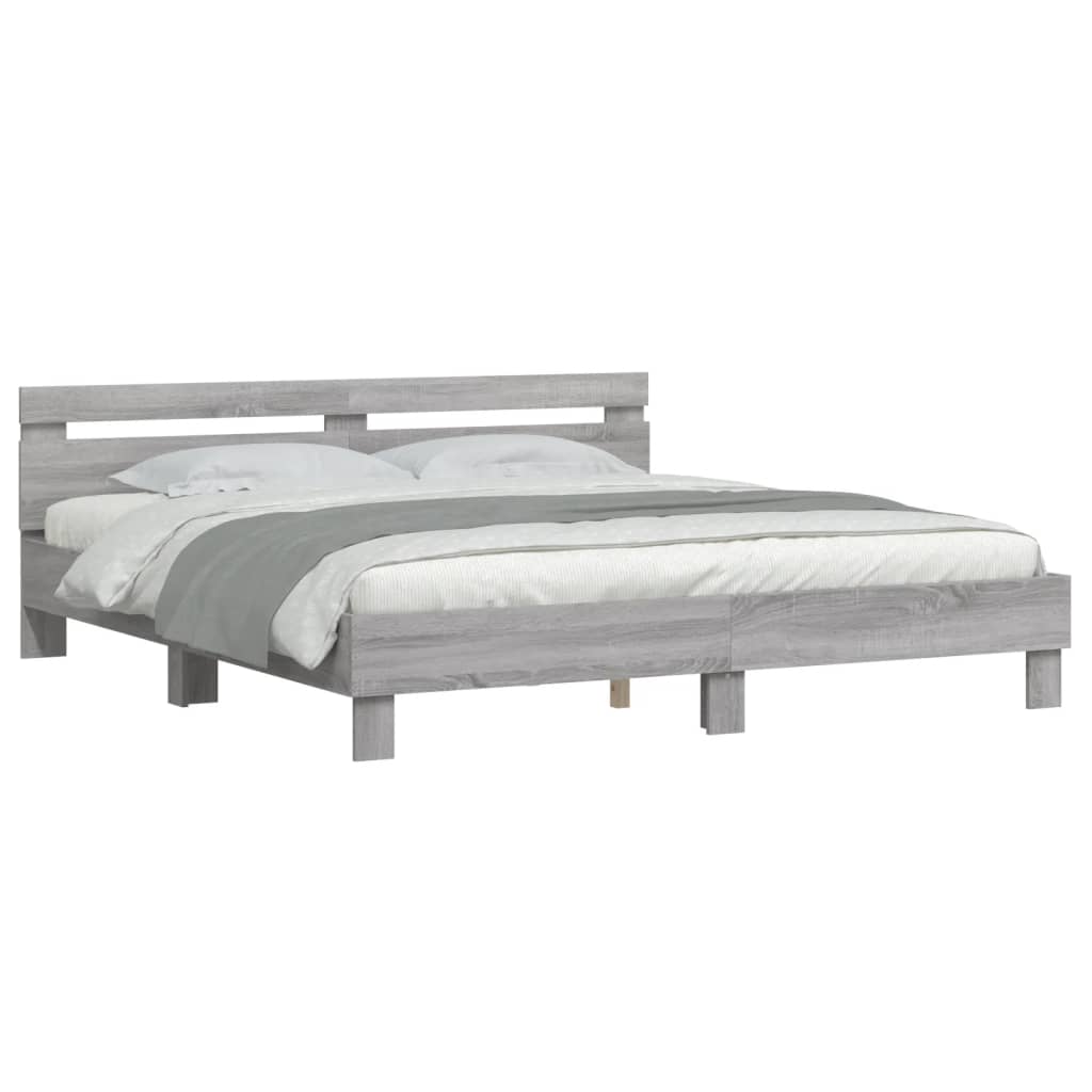 vidaXL Πλαίσιο Κρεβατιού με Κεφαλάρι Γκρι Sonoma 200x200εκ. Επεξ. Ξύλο