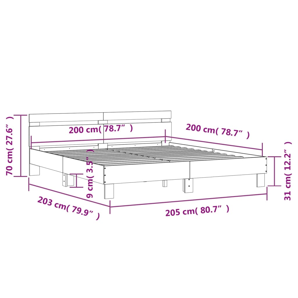 vidaXL Πλαίσιο Κρεβατιού με Κεφαλάρι Γκρι Sonoma 200x200εκ. Επεξ. Ξύλο