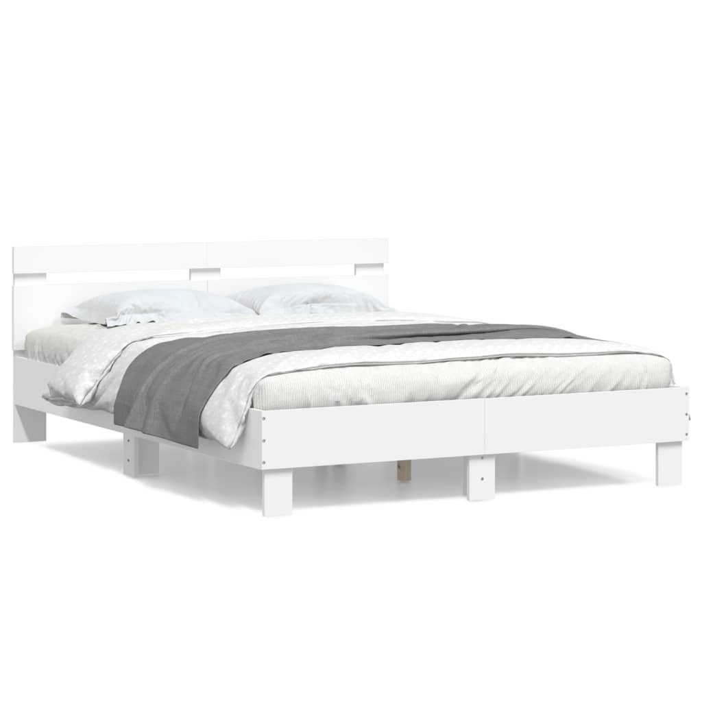 vidaXL Πλαίσιο Κρεβατιού με Κεφαλάρι Λευκό 150x200 εκ Επεξεργ. Ξύλο