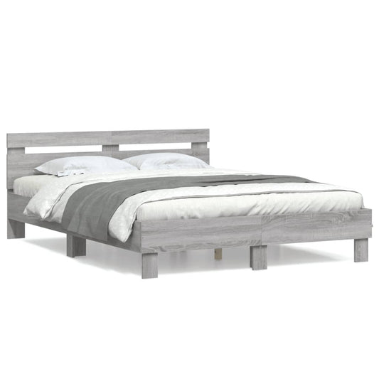 vidaXL Πλαίσιο Κρεβατιού με Κεφαλάρι Γκρι Sonoma 150x200εκ. Επεξ. Ξύλο