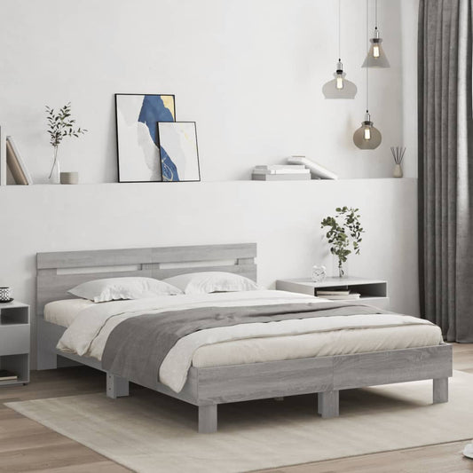 vidaXL Πλαίσιο Κρεβατιού με Κεφαλάρι Γκρι Sonoma 140x190εκ. Επεξ. Ξύλο