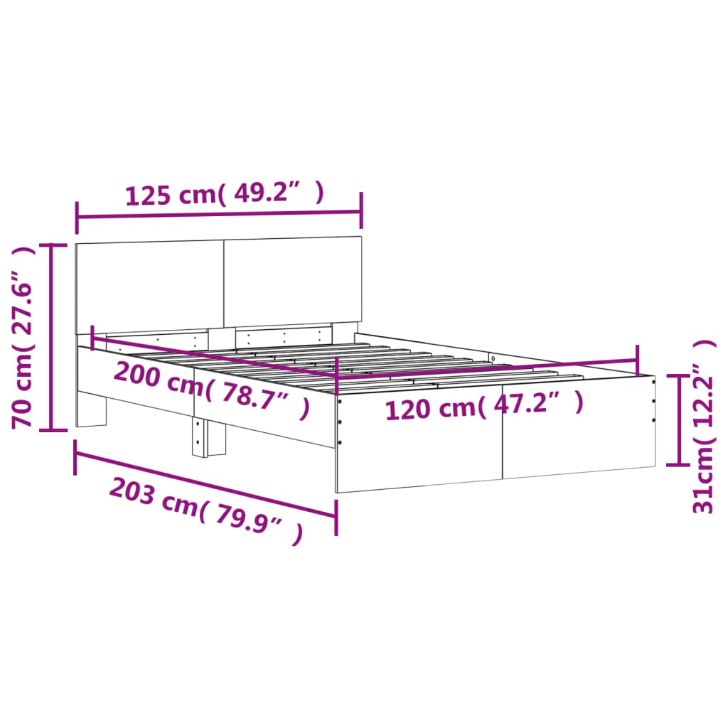 vidaXL Πλαίσιο Κρεβατιού με Κεφαλάρι Γκρι Sonoma 120x200 εκ.