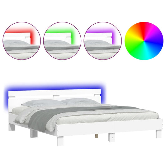 vidaXL Πλαίσιο Κρεβατιού με Κεφαλάρι/LED Λευκό 200 x 200 εκ.