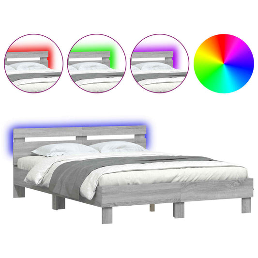 vidaXL Πλαίσιο Κρεβατιού με Κεφαλάρι/LED Γκρι Sonoma 150x200 εκ.