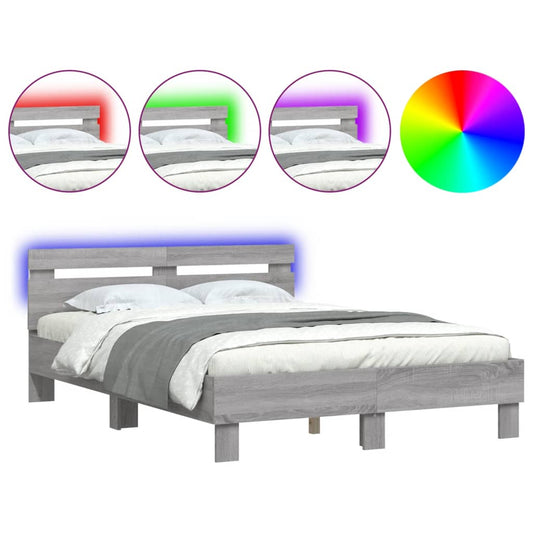 vidaXL Πλαίσιο Κρεβατιού με Κεφαλάρι/LED Γκρι Sonoma 120x200 εκ.