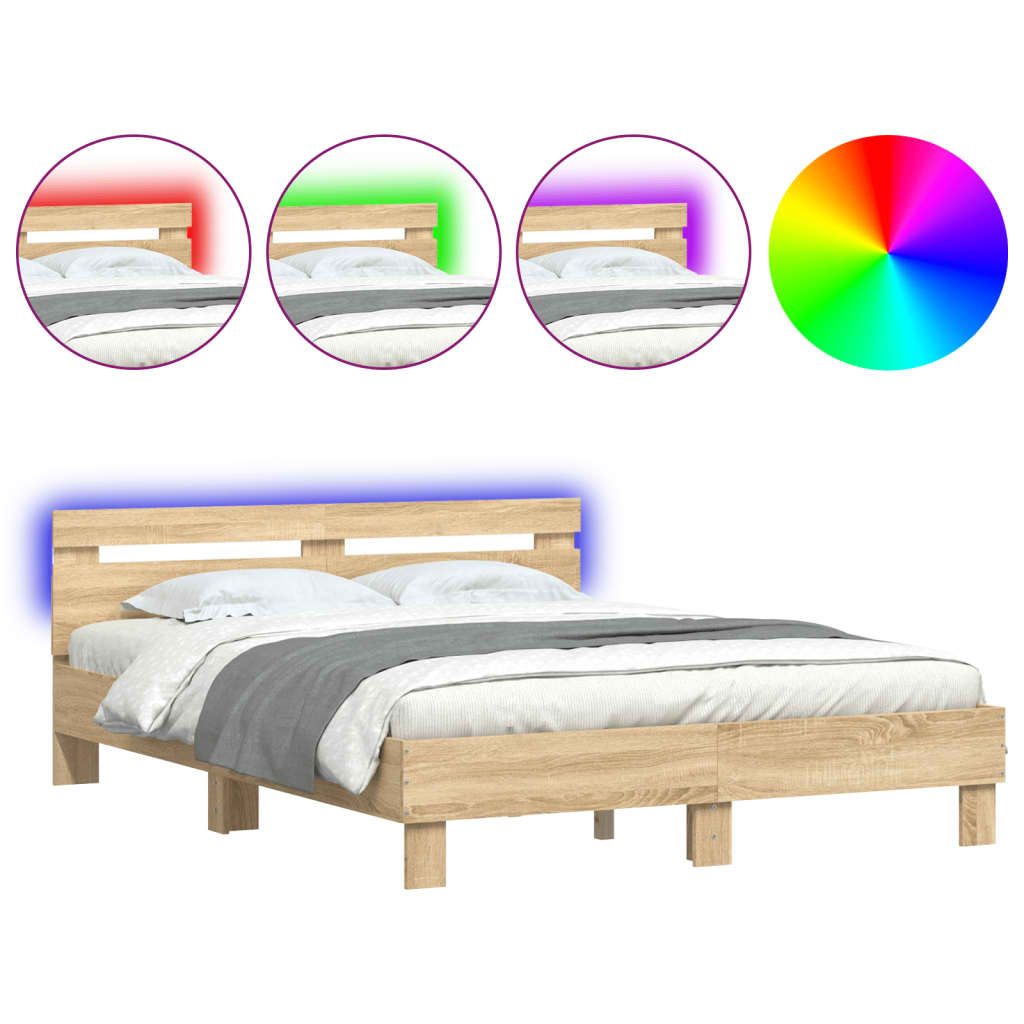 vidaXL Πλαίσιο Κρεβατιού με Κεφαλάρι/LED Sonoma Δρυς 140 x 190 εκ.