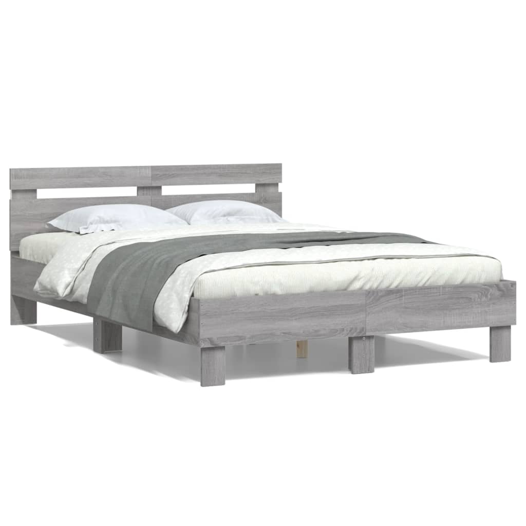 vidaXL Πλαίσιο Κρεβατιού με Κεφαλάρι/LED Γκρι Sonoma 135x190 εκ.