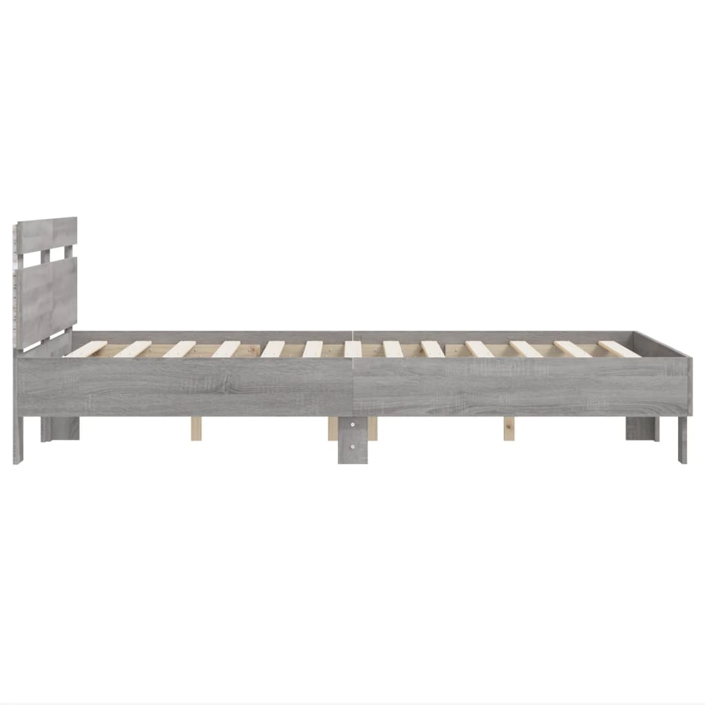 vidaXL Πλαίσιο Κρεβατιού με Κεφαλάρι/LED Γκρι Sonoma 135x190 εκ.