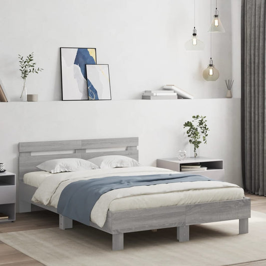 vidaXL Πλαίσιο Κρεβατιού με Κεφαλάρι/LED Γκρι Sonoma 120x190 εκ.