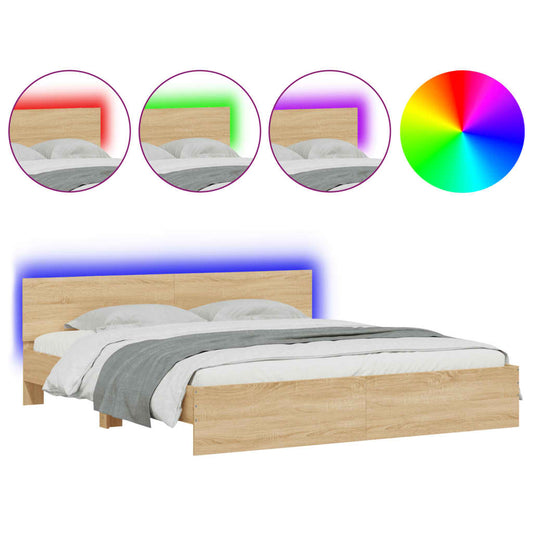 vidaXL Πλαίσιο Κρεβατιού με Κεφαλάρι/LED Sonoma δρυς 200 x 200 εκ.