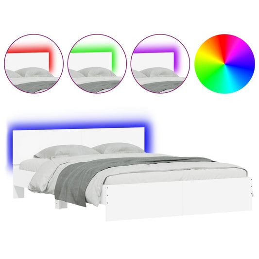 vidaXL Πλαίσιο Κρεβατιού με Κεφαλάρι/LED Λευκό 160x200 εκ.