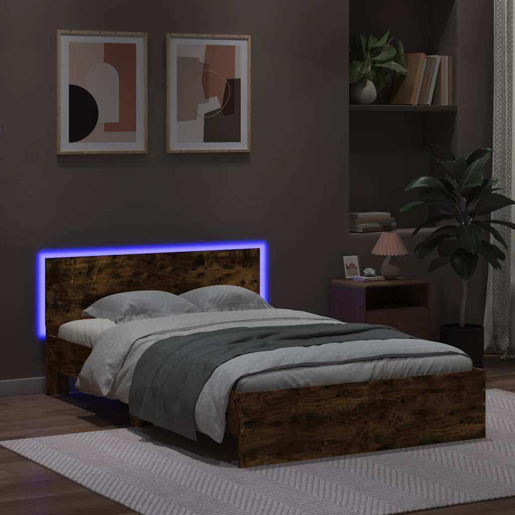 vidaXL Πλαίσιο Κρεβατιού με Κεφαλάρι/LED Καπν. Δρυς 140x200 εκ.