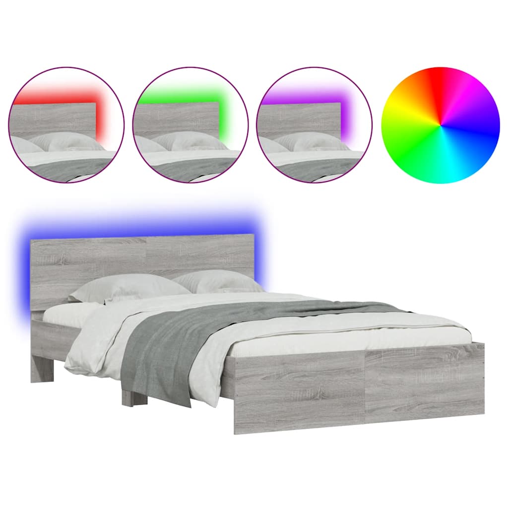 vidaXL Πλαίσιο Κρεβατιού με Κεφαλάρι/LED Γκρι Sonoma 140x200 εκ.
