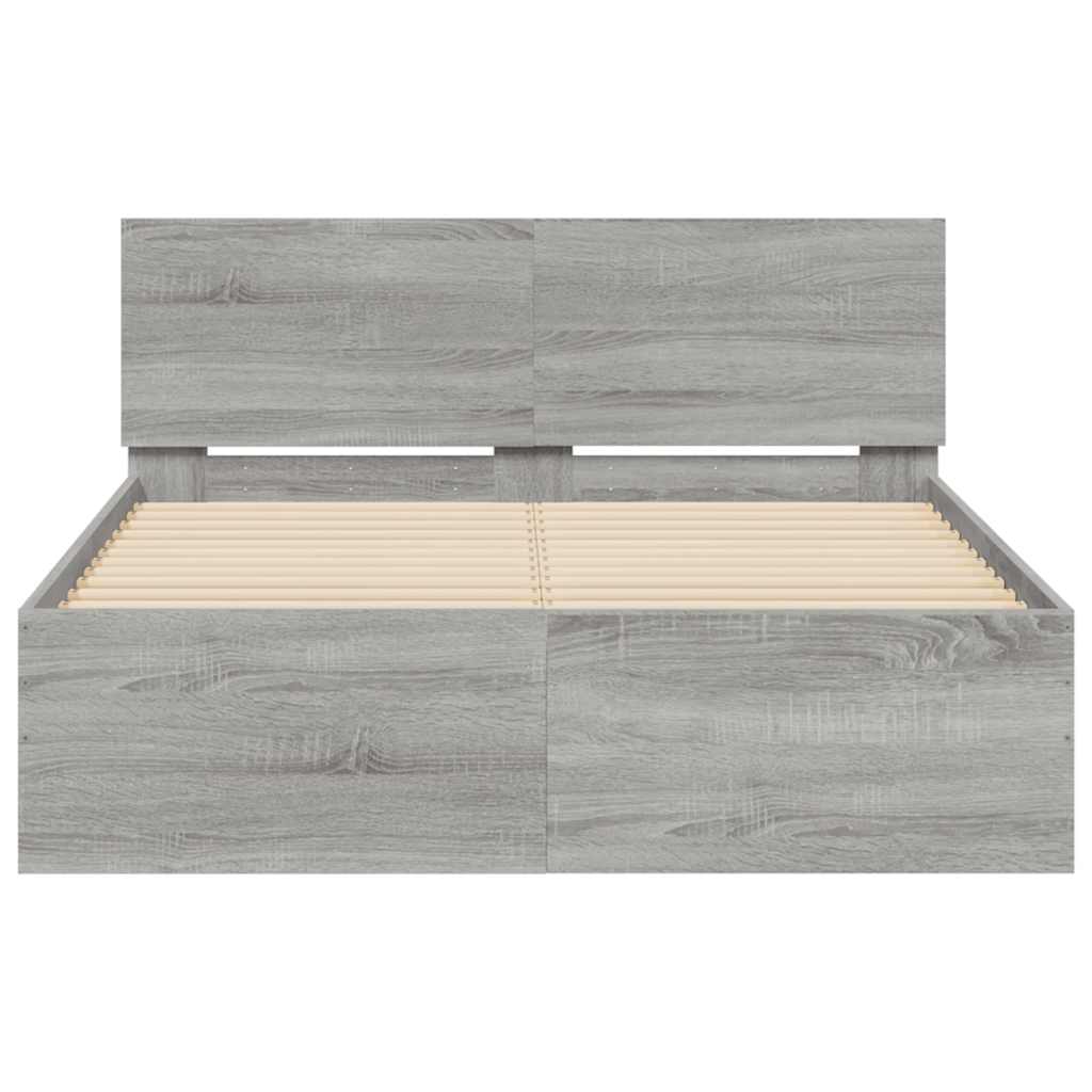 vidaXL Πλαίσιο Κρεβατιού με Κεφαλάρι/LED Γκρι Sonoma 140x200 εκ.