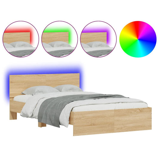 vidaXL Πλαίσιο Κρεβατιού με Κεφαλάρι/LED Sonoma δρυς 120x200 εκ.