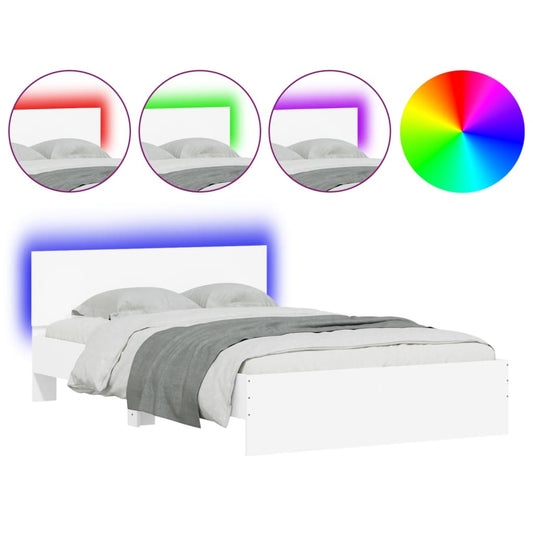 vidaXL Πλαίσιο Κρεβατιού με Κεφαλάρι / LED Λευκό 135 x 190 εκ.