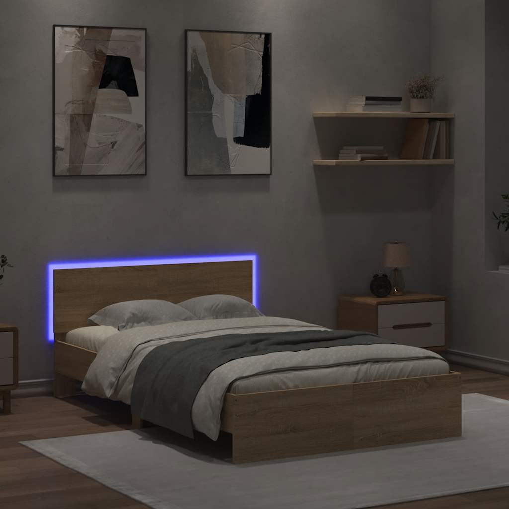 vidaXL Πλαίσιο Κρεβατιού με Κεφαλάρι/LED Sonoma Δρυς 120 x 190 εκ.