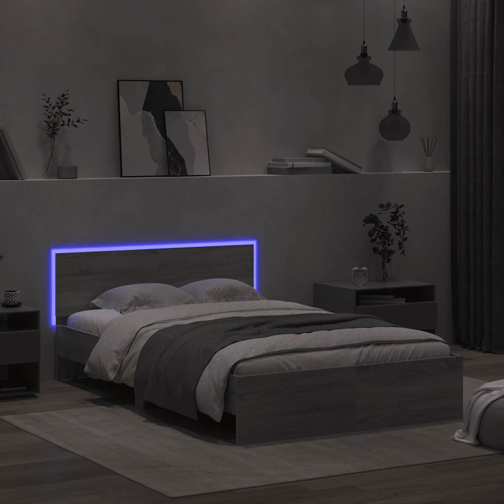 vidaXL Πλαίσιο Κρεβατιού με Κεφαλάρι/LED Γκρι Sonoma 120x190 εκ.