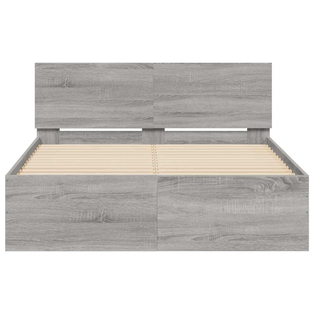 vidaXL Πλαίσιο Κρεβατιού με Κεφαλάρι/LED Γκρι Sonoma 120x190 εκ.