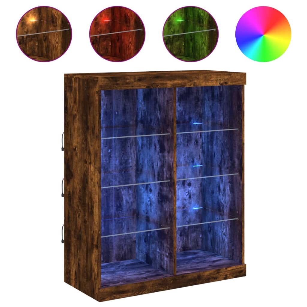 vidaXL Μπουφές με Φώτα LED Καπνιστή Δρυς 81 x 37 x 100 εκ.