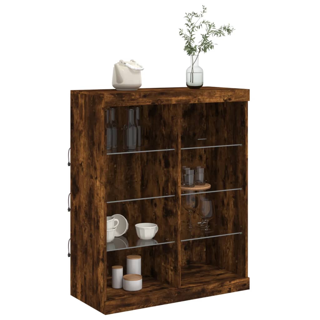 vidaXL Μπουφές με Φώτα LED Καπνιστή Δρυς 81 x 37 x 100 εκ.