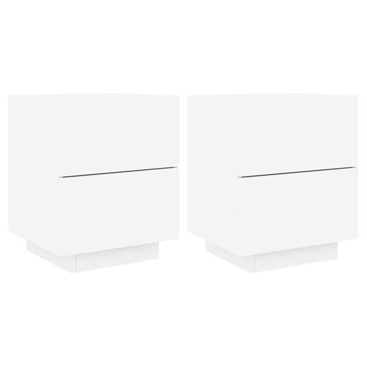 vidaXL Κομοδίνα με Φώτα LED 2 τεμ. Λευκά από Επεξεργασμένο Ξύλο
