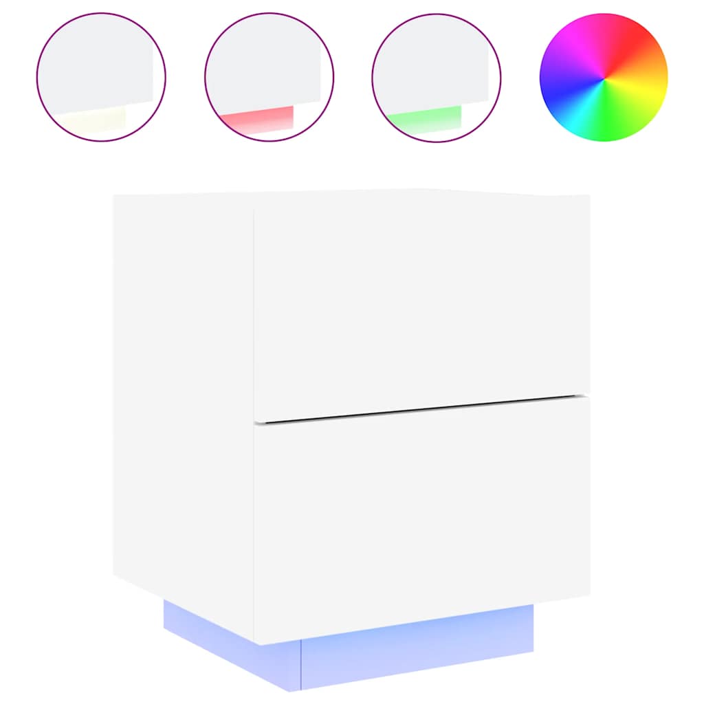 vidaXL Κομοδίνα με Φώτα LED 2 τεμ. Λευκά από Επεξεργασμένο Ξύλο