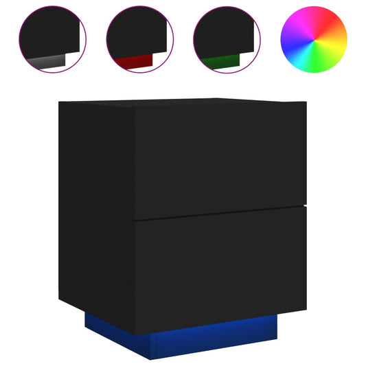 vidaXL Κομοδίνο με Φώτα LED Μαύρο από Επεξεργασμένο Ξύλο