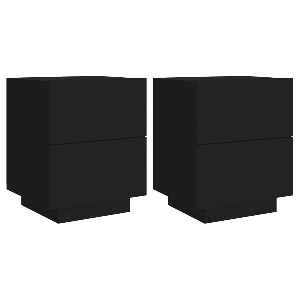vidaXL Κομοδίνα με Φώτα LED 2 τεμ. Μαύρα από Επεξεργασμένο Ξύλο