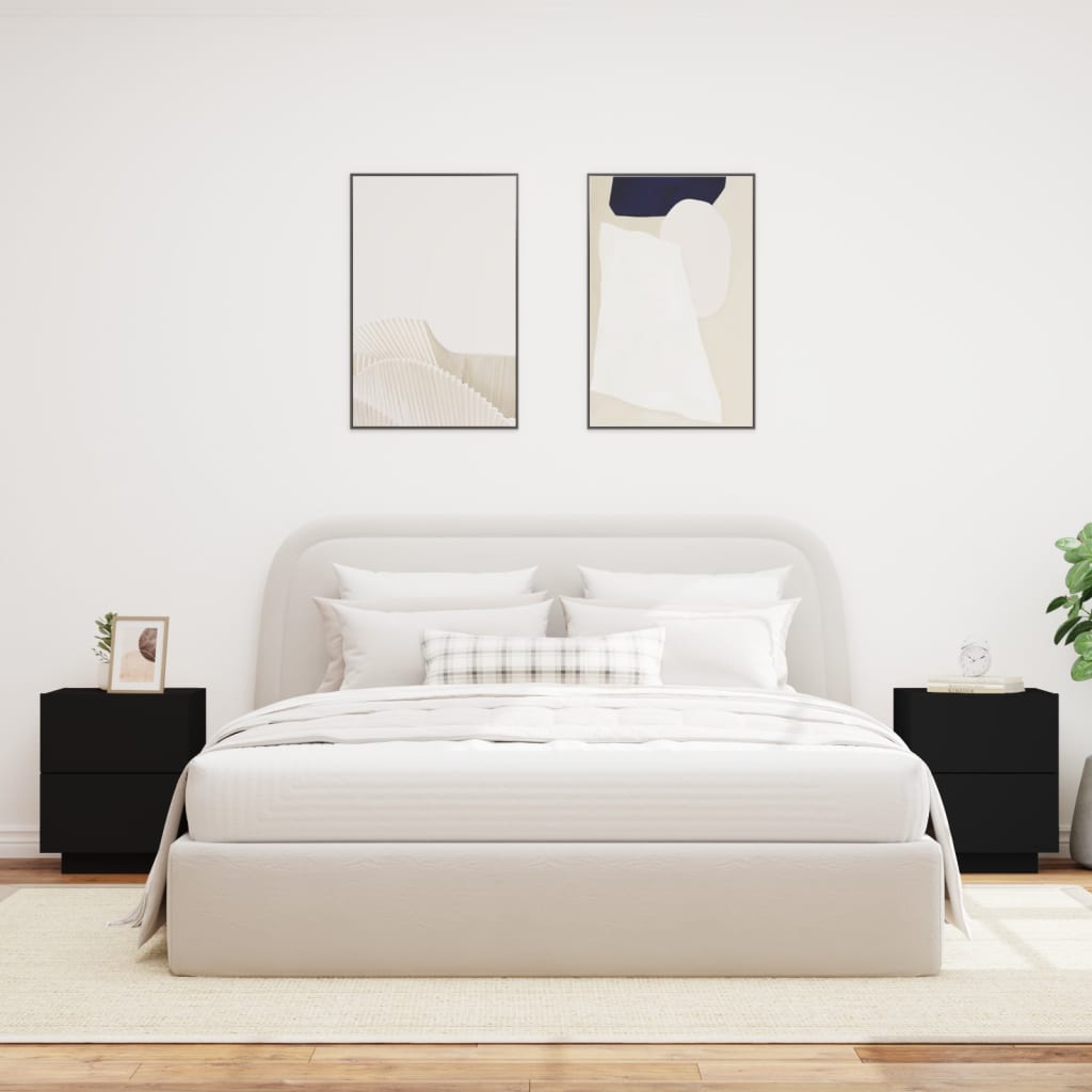 vidaXL Κομοδίνα με Φώτα LED 2 τεμ. Μαύρα από Επεξεργασμένο Ξύλο