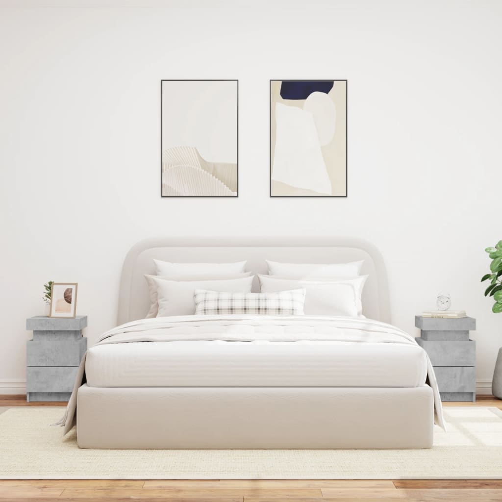 vidaXL Κομοδίνα με Φώτα LED 2 τεμ. Γκρι Σκυροδέματος 35 x 39 x 55 εκ.