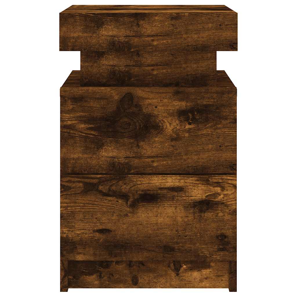 vidaXL Κομοδίνο με Φώτα LED Καπνιστή Δρυς 35 x 39 x 55 εκ.