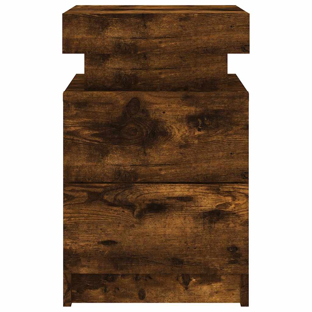 vidaXL Κομοδίνα με Φώτα LED 2 τεμ. Καπνιστή Δρυς 35 x 39 x 55 εκ.