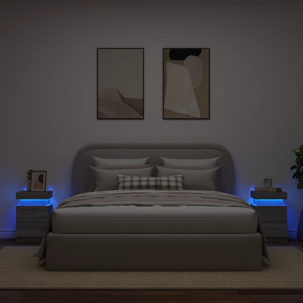 vidaXL Κομοδίνα με Φώτα LED 2 Τεμ. Γκρι Sonoma 35 x 39 x 55 εκ.