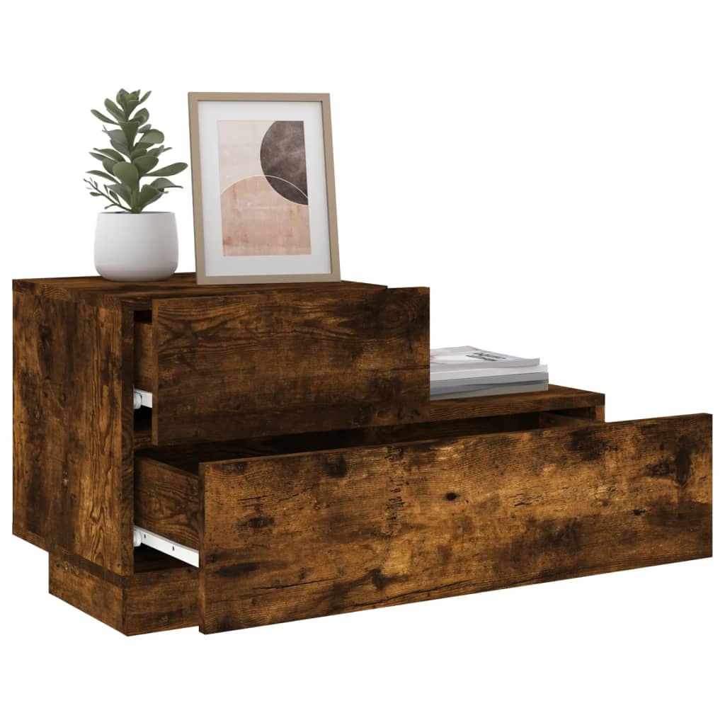 vidaXL Κομοδίνο με Φώτα LED Καπνιστή Δρυς 70 x 36 x 40,5 εκ.