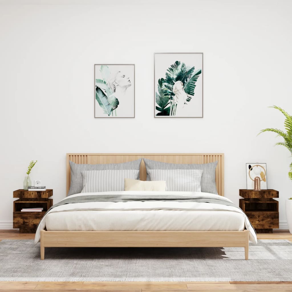 vidaXL Κομοδίνα με Φώτα LED 2 τεμ. Καπνιστή Δρυς 40x39x48,5 εκ.