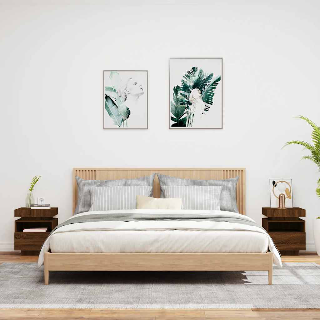 vidaXL Κομοδίνα με Φώτα LED 2 τεμ. Καφέ Δρυς 40x39x48,5 εκ.