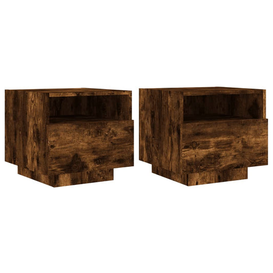 vidaXL Κομοδίνα με Φώτα LED 2 τεμ. Καπνιστή Δρυς 40 x 39 x 37 εκ.